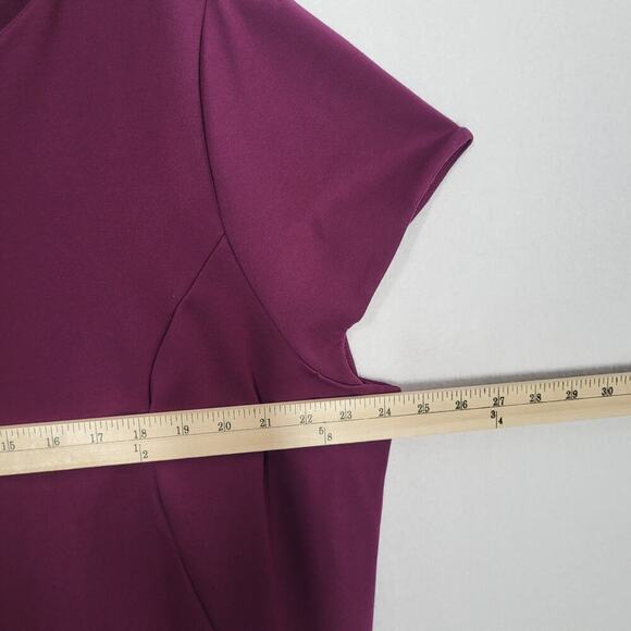 Susan Graver Women’s 2X Burgundy Ponte Knit Cap Sleeve Midi Dress Slimming Work - Picture 4 of 12